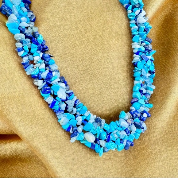 Turquoise Quartz & Lapis Lazuli Chip Necklace Sterling Silver - Picture 4 of 7